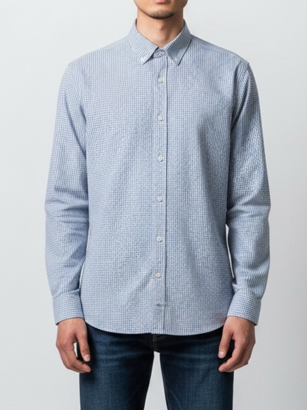 Calvin Klein Men's Light Blue Micro-Pattern Button-Down Shirt
